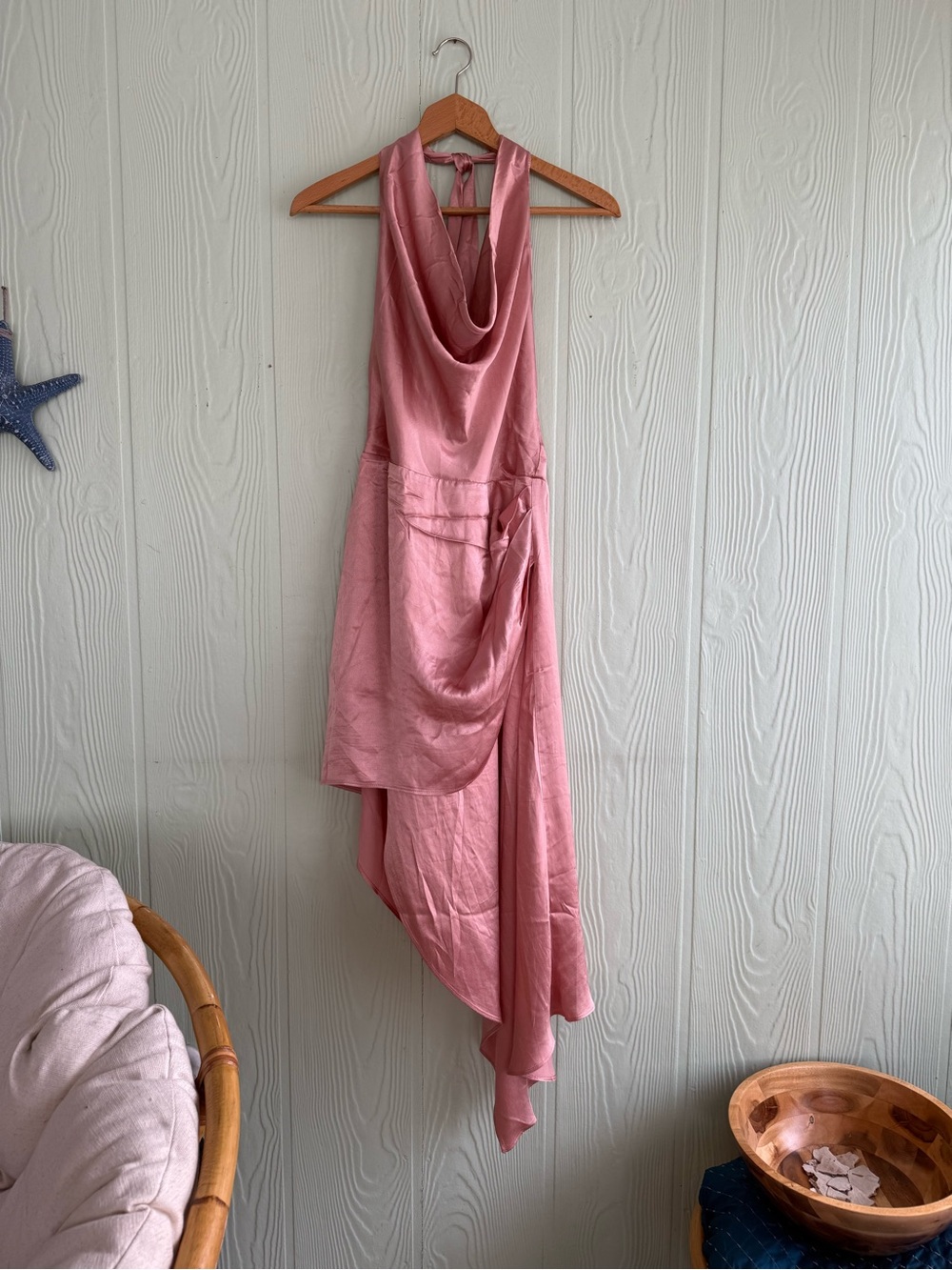 NWT! Anthropologie Endless Rose Asymmetric Satin Cowl-Neck Dress in Medium Pink